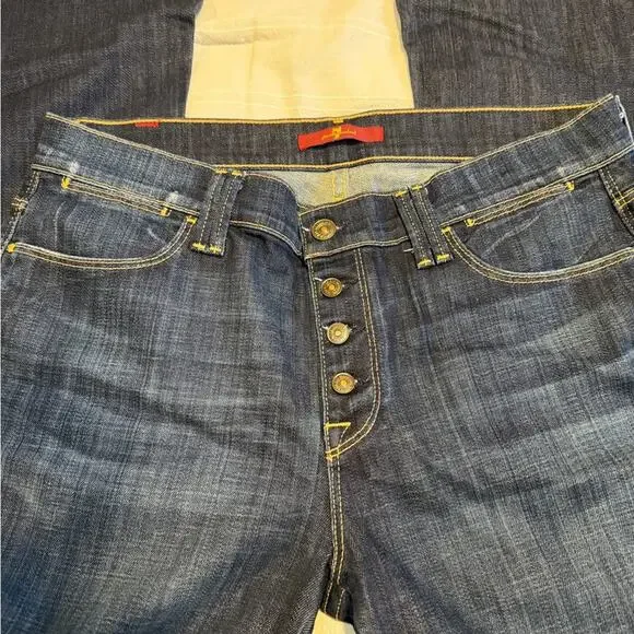 7 For All Mankind Dark Blue Flare Denim Jeans Button Fly Size 29 - Picture 2 of 6